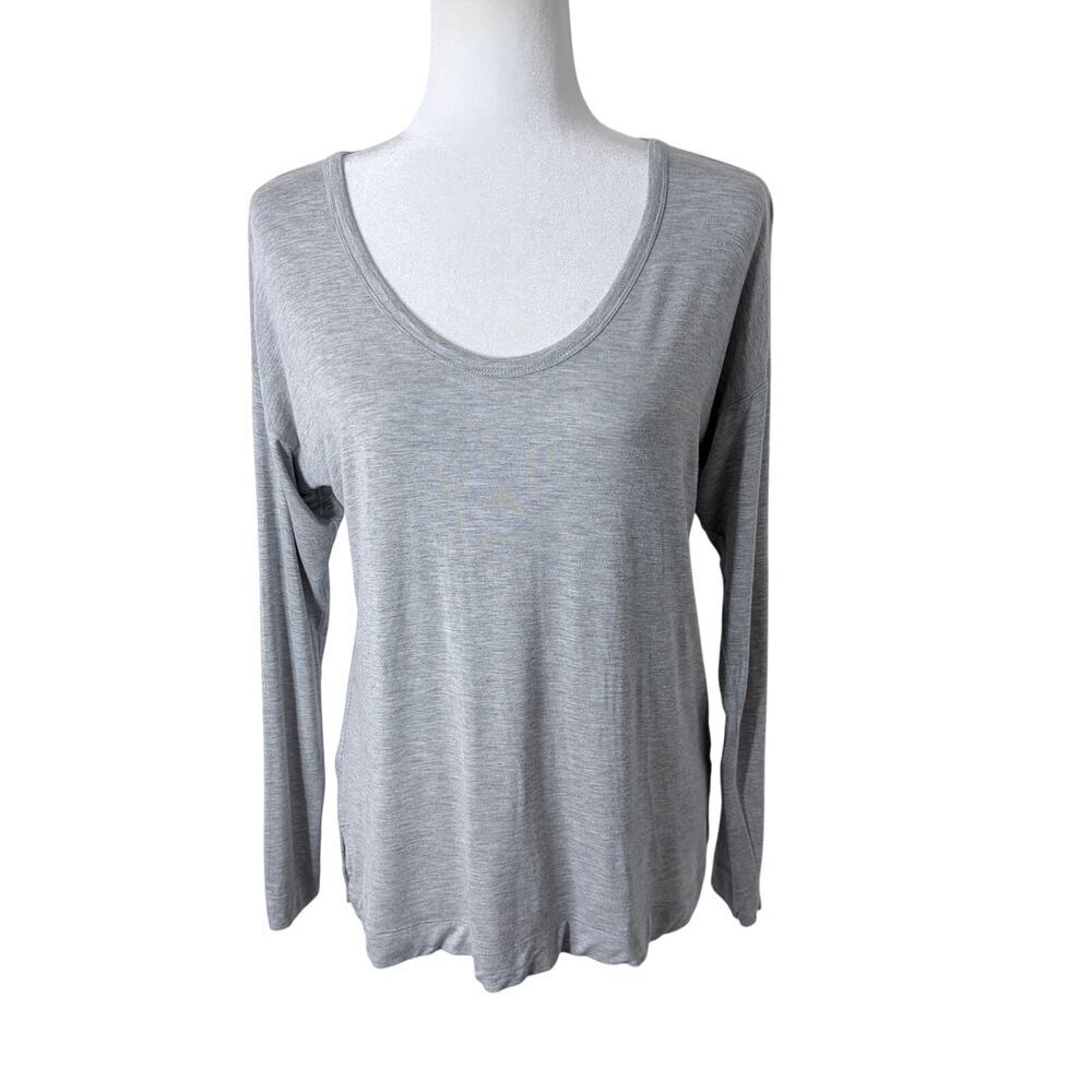 Loft Women’s Tunic Top S Gray Long Sleeve Scoop Neck Dropped Shoulder T-Shirt - Picture 2 of 7